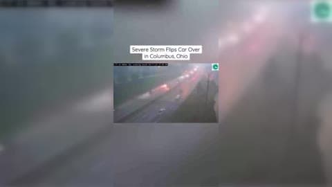 Powerful winds from a severe storm in Columbus, Ohio flipped a car over on I-71