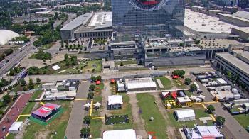 Weather camera view of Mercedes-Benz Stadium 350 ft above street.