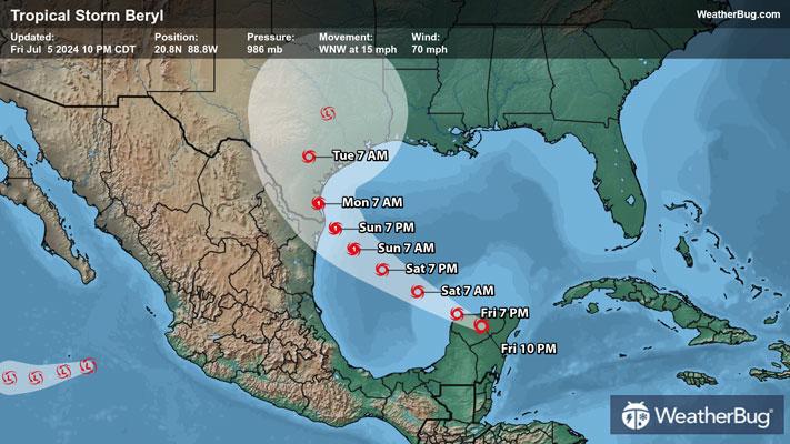 Tropical Storm Beryl's Forecast Track