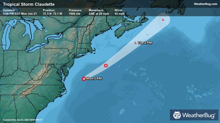 Tropical Storm Claudette forecast track