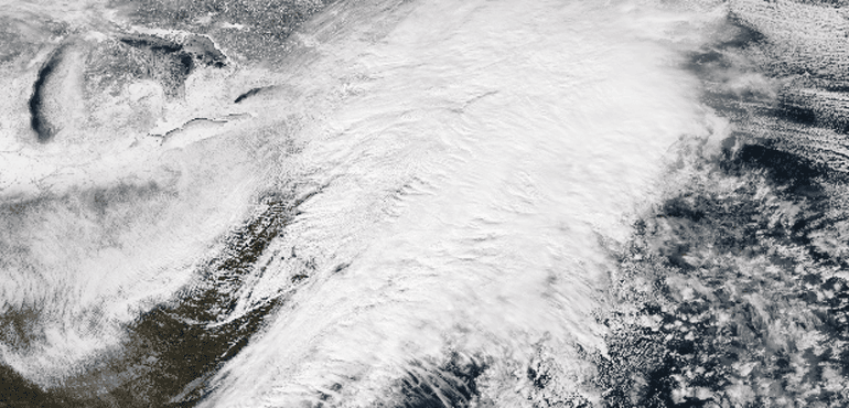 Satellite image of the 2015 winter storm moving off of the East Coast on February 2 (NOAA)