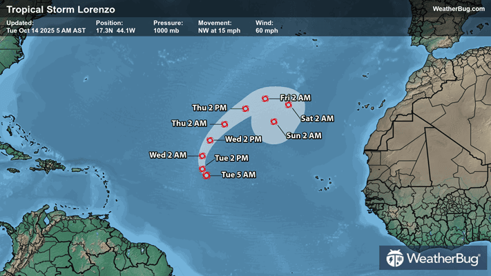 Tropical Storm Lorenzo Forecast Track