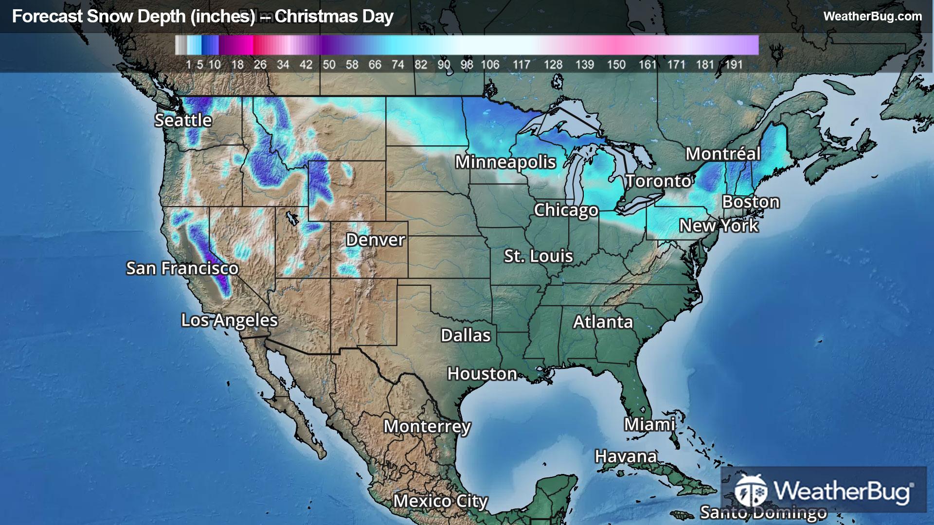 Forecast Snow Depth on Christmas Day
