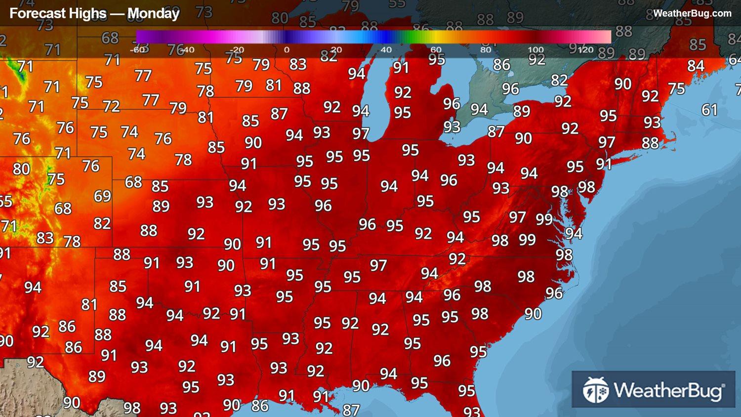 Monday’s Forecast High Temperatures