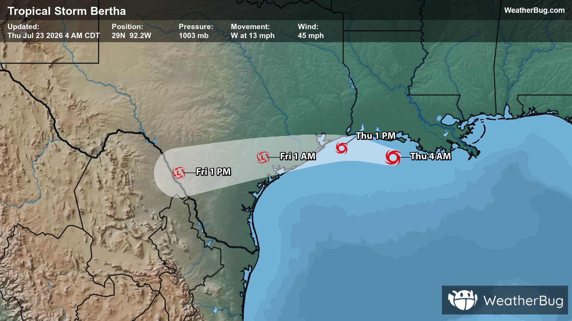 Tropical Storm Bertha's Forecast Track