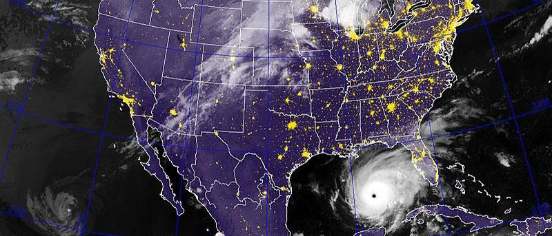 Gulf of Mexico (Sept. 22, 2005) – GOES-12 Satellite infrared image provided by the U.S. Naval Research Laboratory, Monterey, Calif., showing the status of Hurricane Rita at 3:30 am EST. (US Navy via Wikimedia Commons)