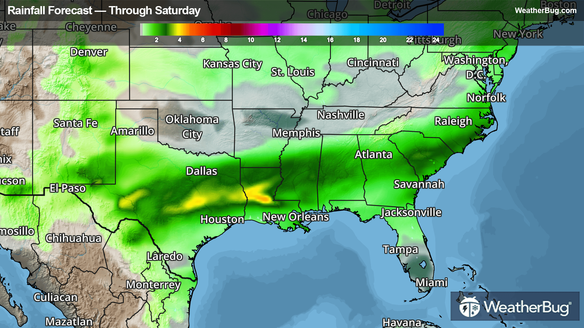 Rainfall forecast through Saturday