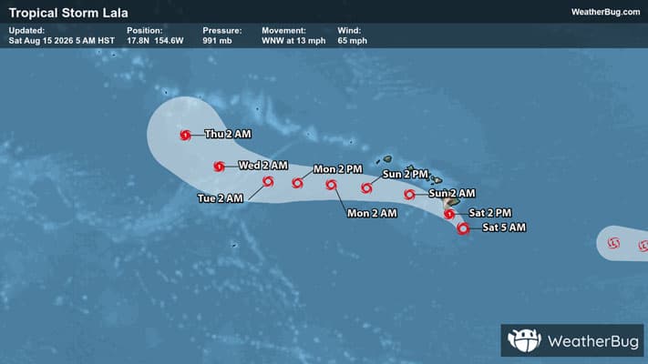 Tropical Storm Lala's Track Toward Hawaii
