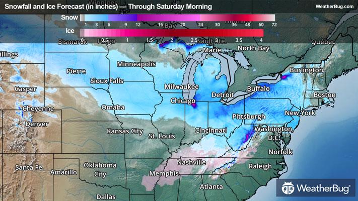 Snow and ice forecast through Saturday morning.