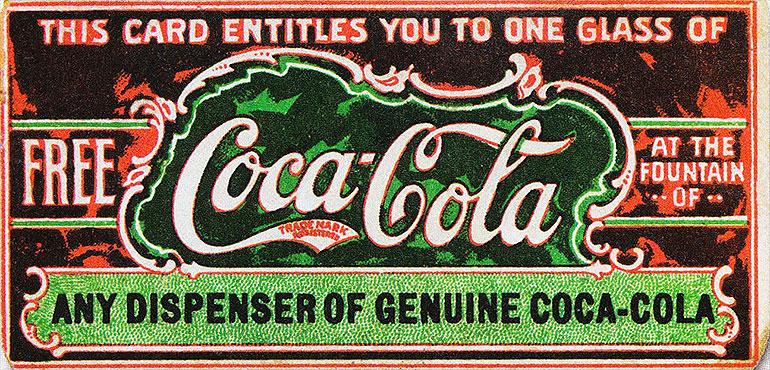 Ticket for free glass of Coca-Cola, believed to be the first coupon ever. (Coca Cola Company via Wikimedia Common)