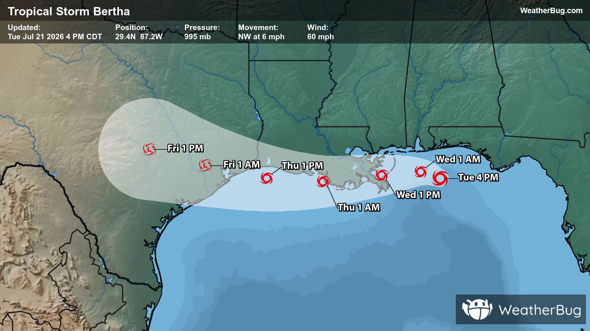 Tropical Storm Bertha's Forecast Track