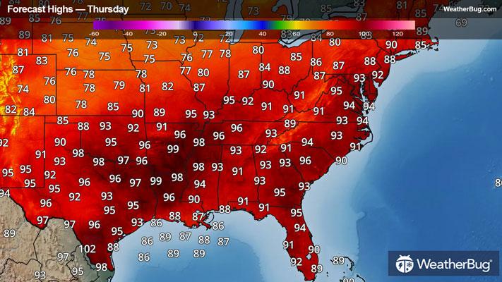 Thursday's High Temperature Forecast