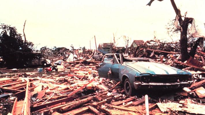 Damage from a tornado in Union City, Okla., on May 24, 1973