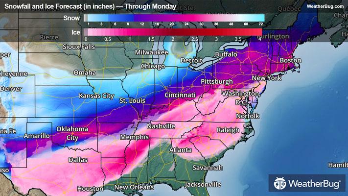 Snow and Ice Forecast Through Monday Morning