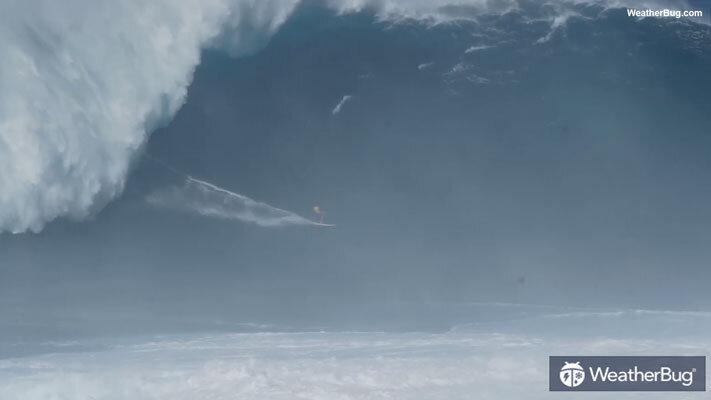 Surfer Francisco Porcella took on a massive wave at the Peahi break, nicknamed “Jaws,” in Maui, Hawaii, on Saturday, January 16.