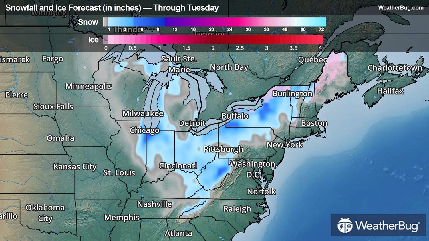 Snowfall Forecast Through Tuesday