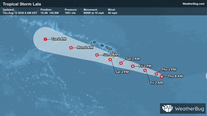 Tropical Storm Lala's Track Toward Hawaii