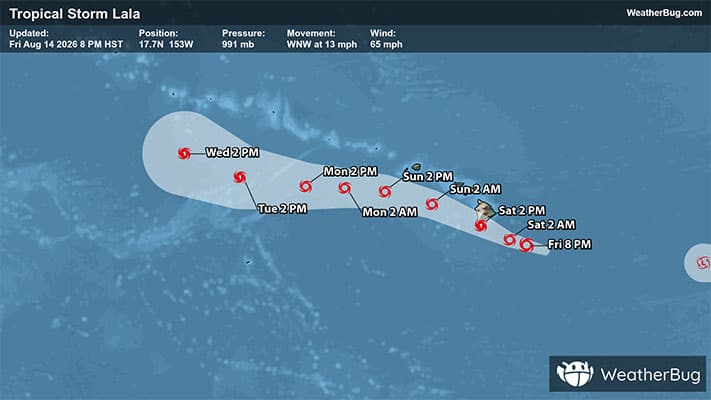 Tropical Storm Lala's Track Toward Hawaii
