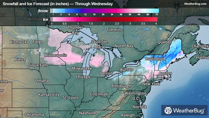 Snow and Ice Forecast through Wednesday
