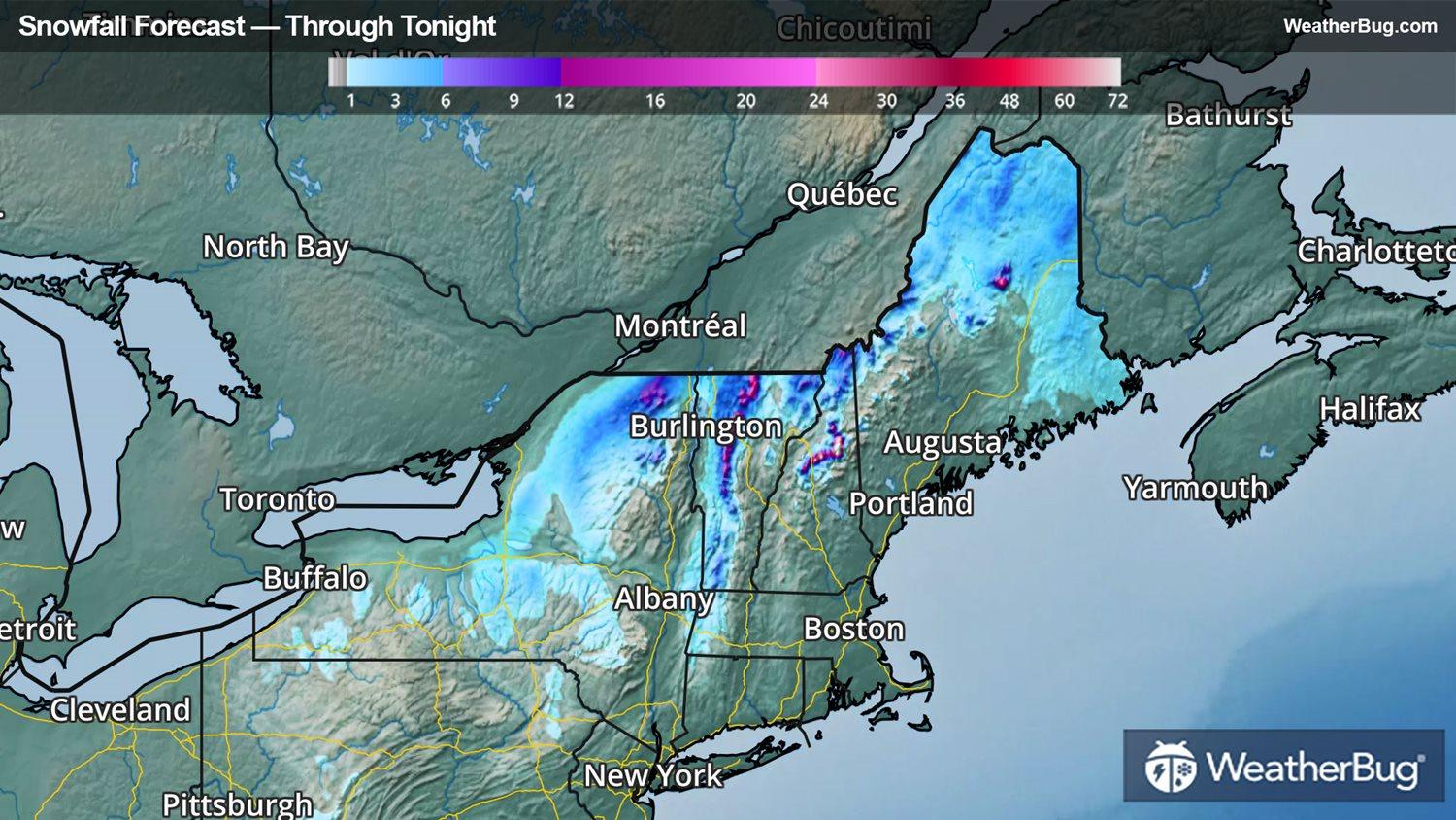 Snow and rainfall forecast through Sunday night.