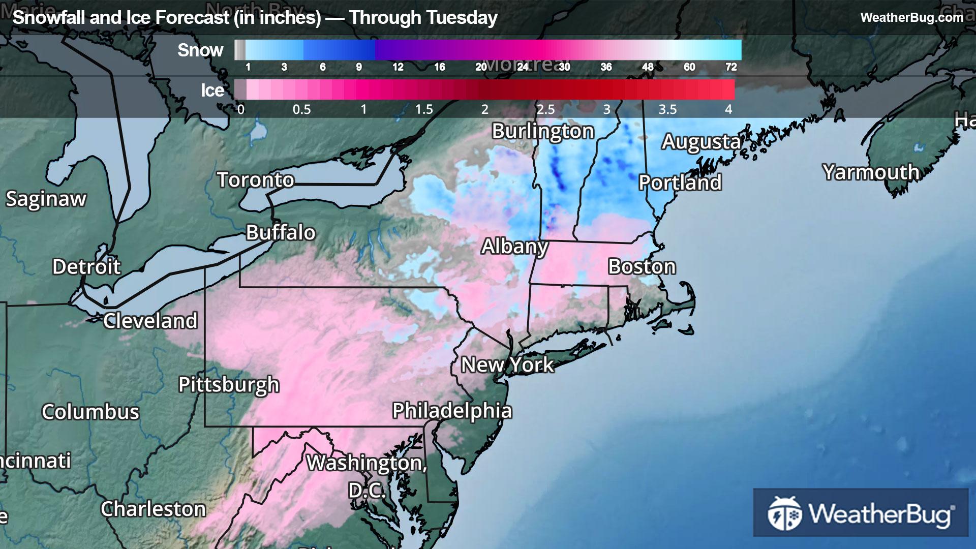 Snow and Ice Accumulations through Today