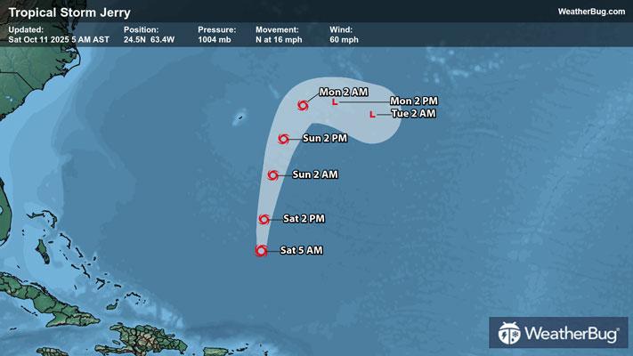 Tropical Storm Jerry's Forecast Track