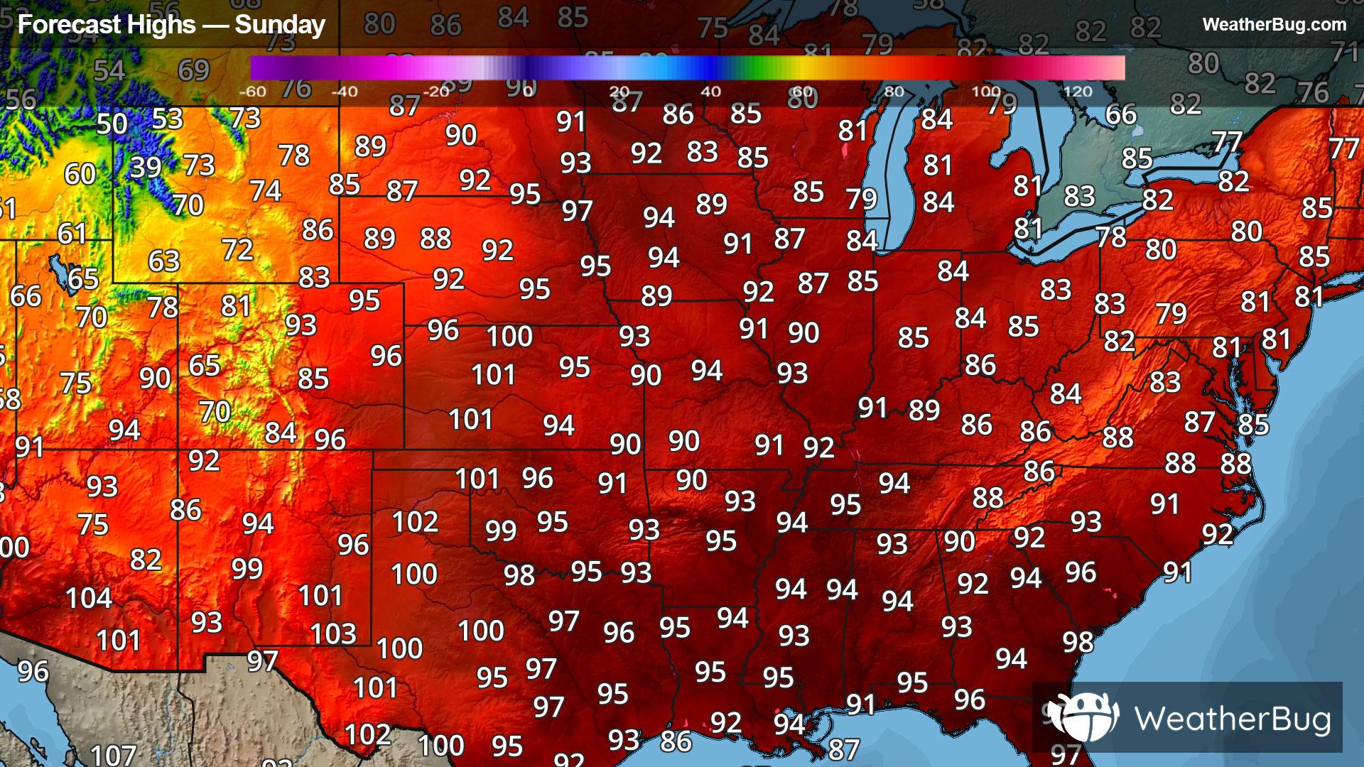 Sunday's High Temperatures