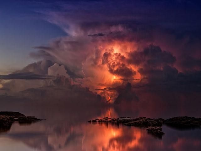 Thunderstorm over water