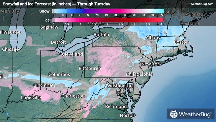 Snow and Ice Accumulations through Tuesday