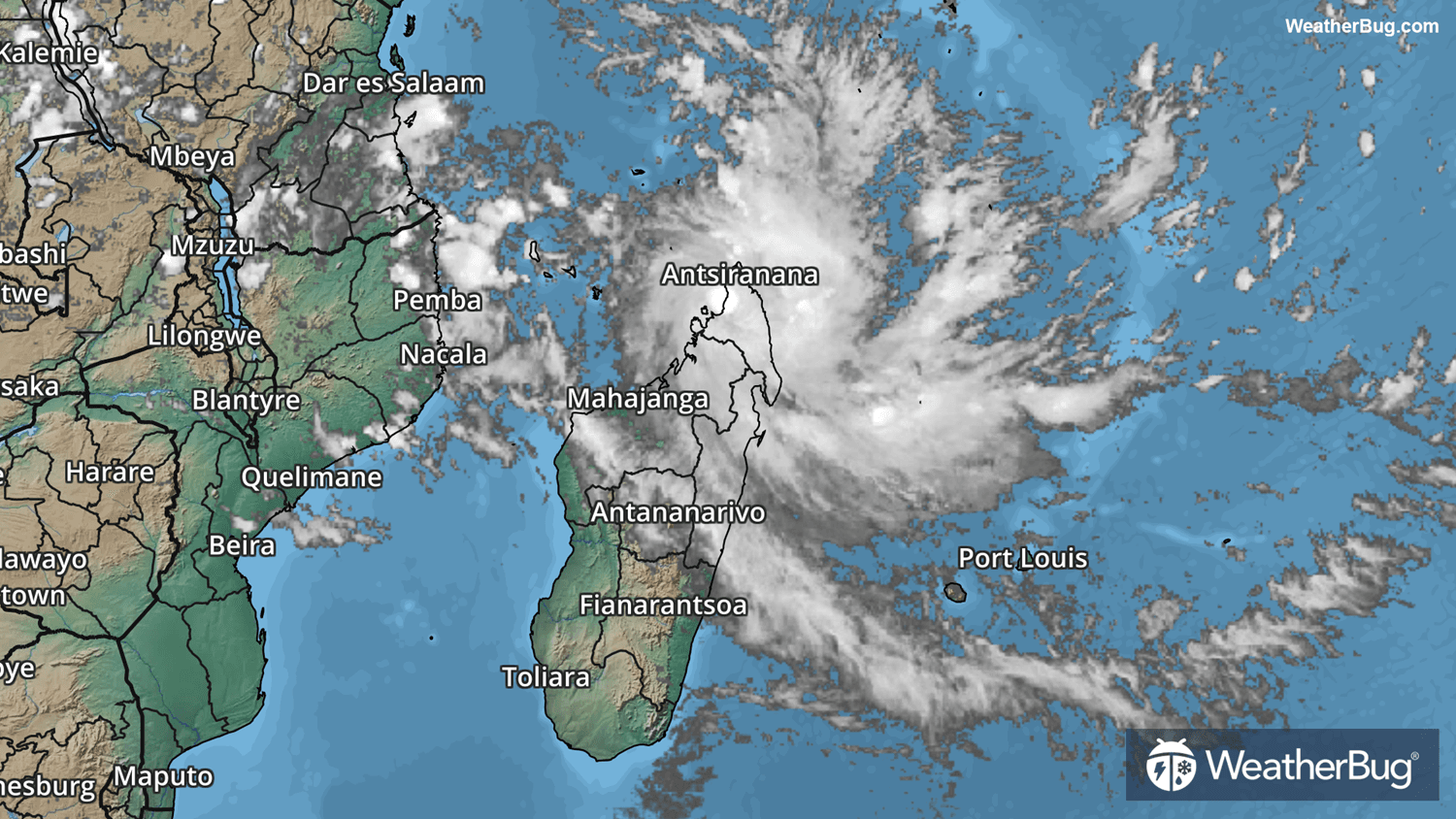Image: Infrared satellite image of Cyclone Gamane as it made landfall on Wednesday, March 27, 2024.