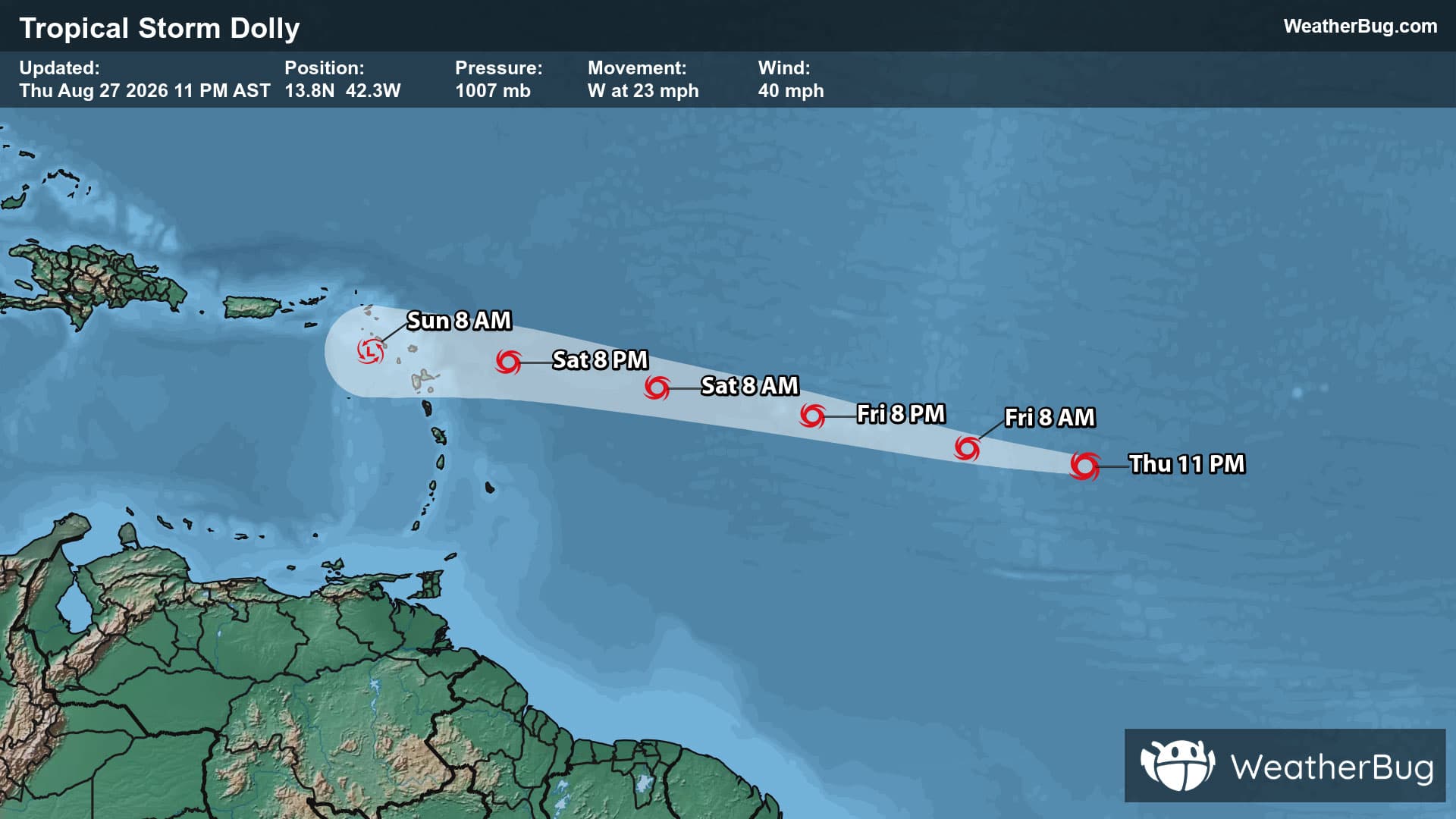 Tropical Storm Dolly's Track