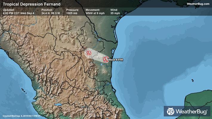Forecast track for Tropical Storm Fernand