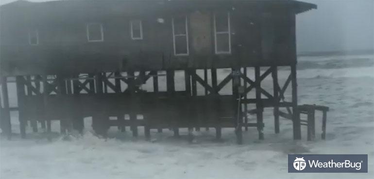 Winds and waves knock against Nags Head, N.C.