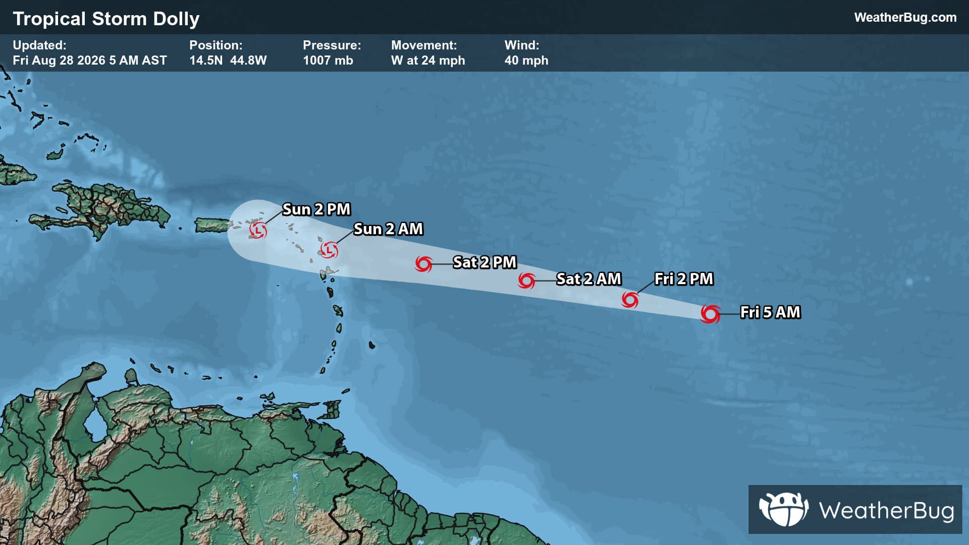 Tropical Storm Dolly's Track