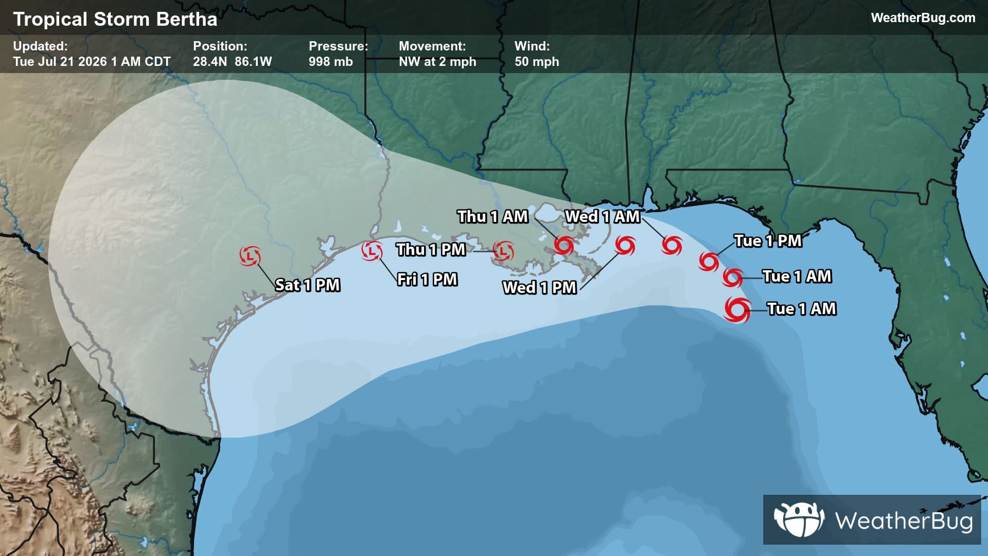 Tropical Storm Bertha's Forecast Track