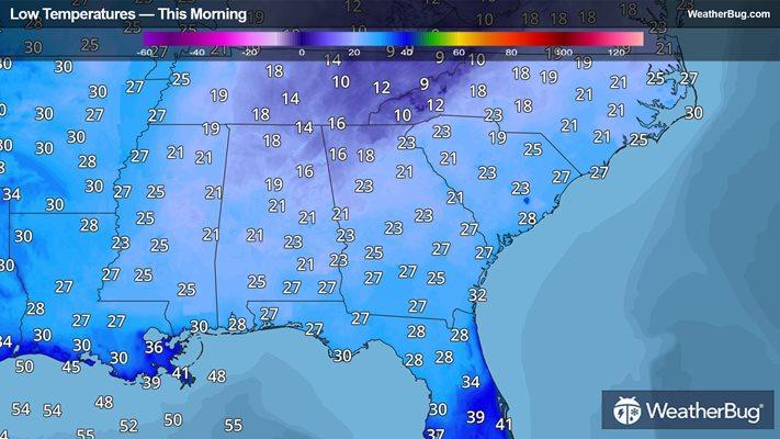 Forecast Low Temperatures for This Morning