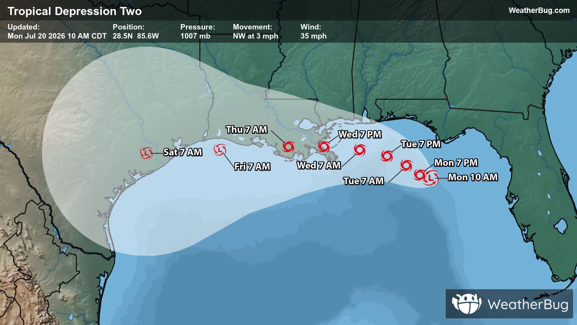 Tropical Depression Two's Forecast Track