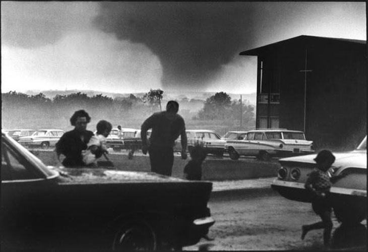 A tornado is seen approaching Topeka, Kan., on June 8, 1966. (Courtesy of the Topeka Capital-Journal and the National Weather Service Forecast Office in Topeka, Kan.)