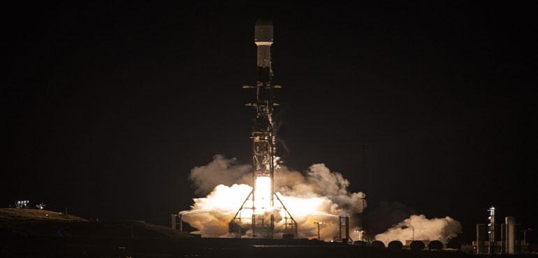 A SpaceX rocket carrying the Surface Water and Ocean Topography satellite lifts off from Vandenberg Space Force Base in California, Friday, Dec. 16, 2022. (Keegan Barber/NASA via AP)