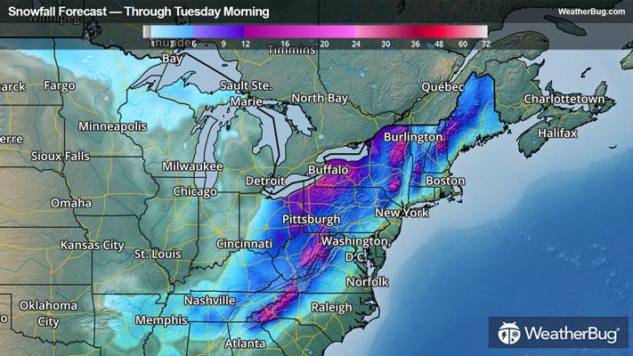 Snowfall Forecast Through Tuesday Morning