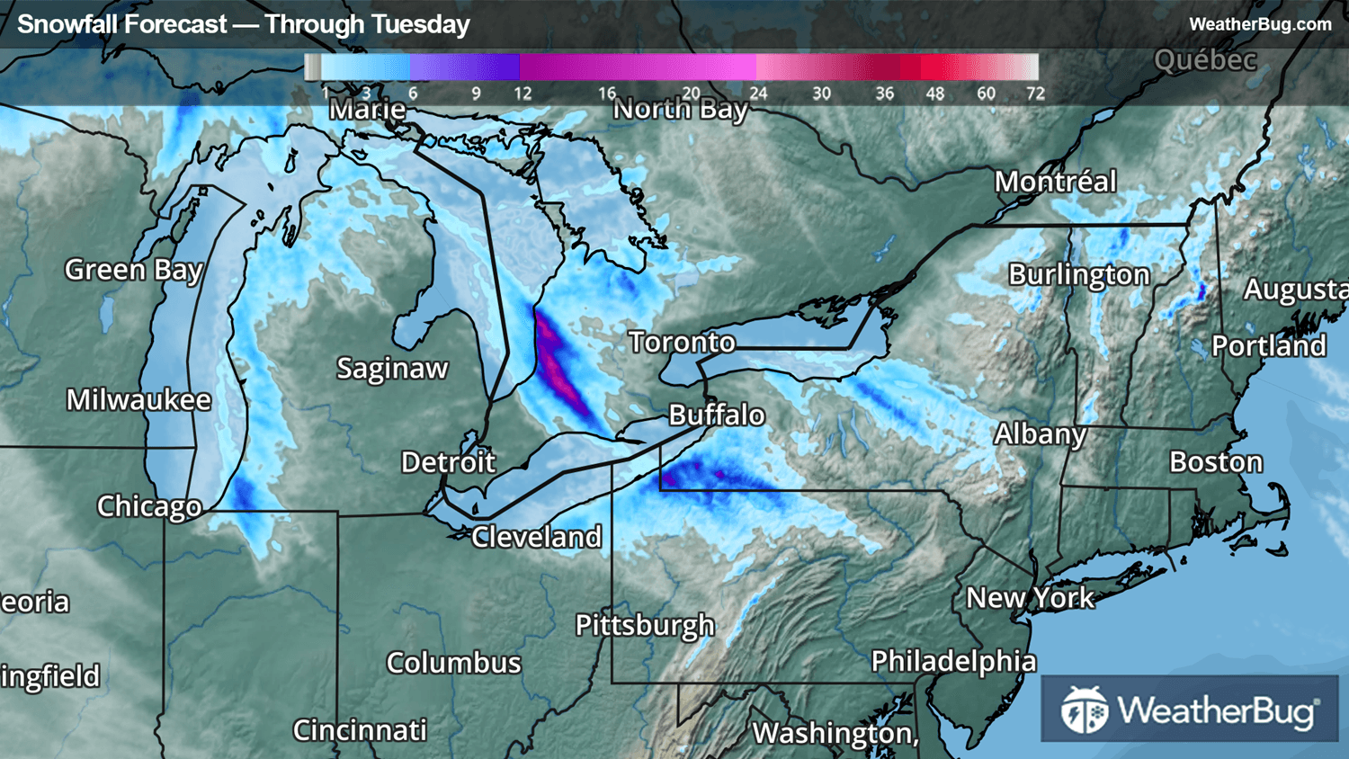 Additional snowfall through Tuesday