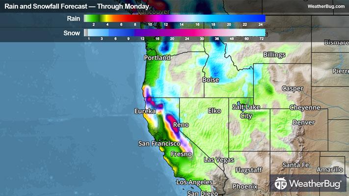 Rain and Snow Totals Through Monday