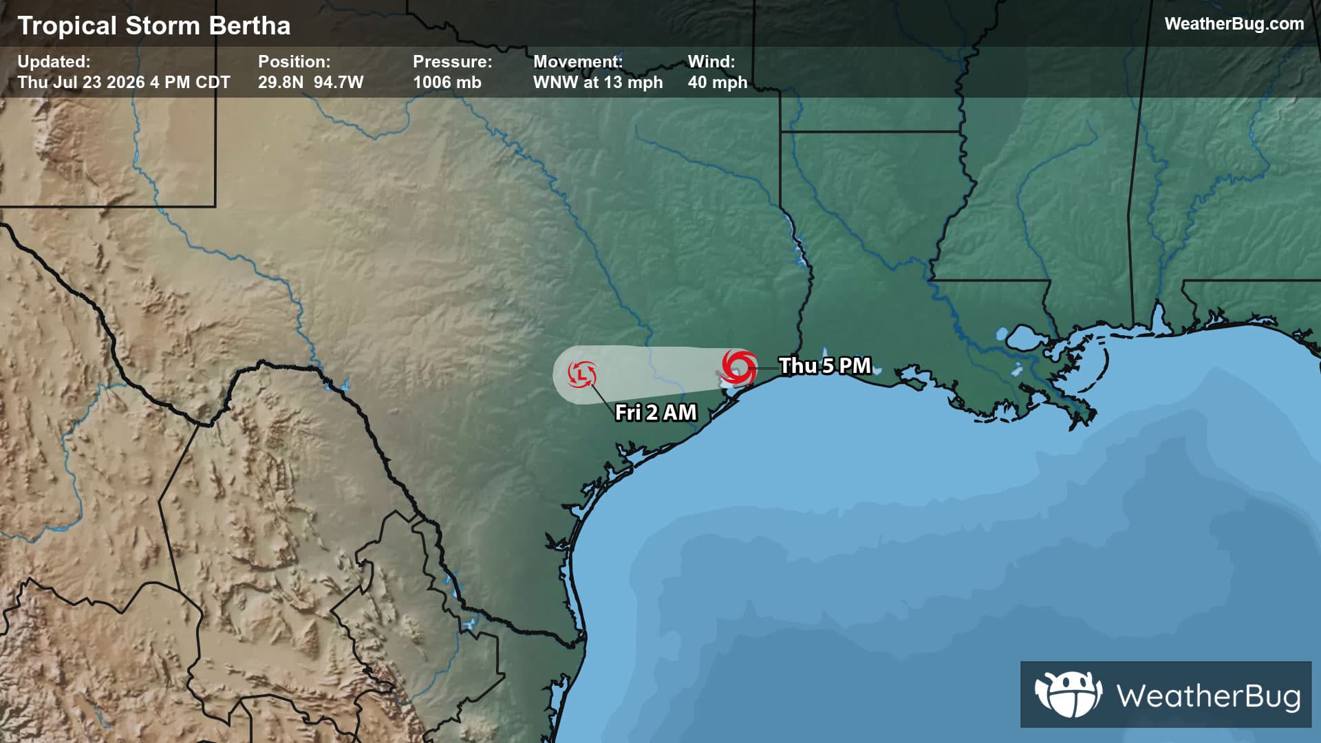 Tropical Storm Bertha's Forecast Track