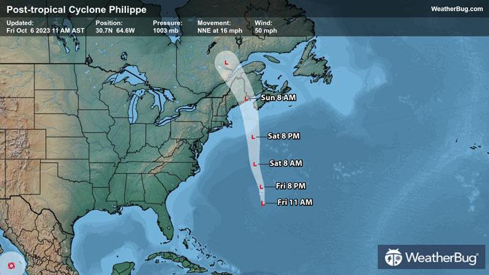 Post-Tropical Cyclone Philippe Forecast Track