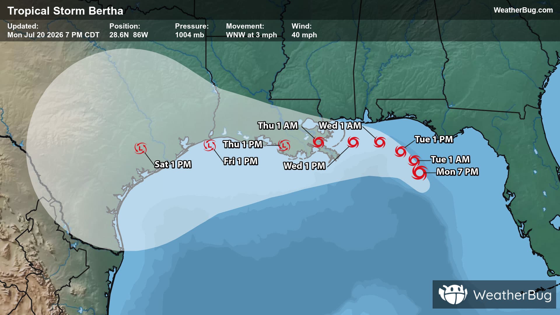 Tropical Storm Bertha's Forecast Track