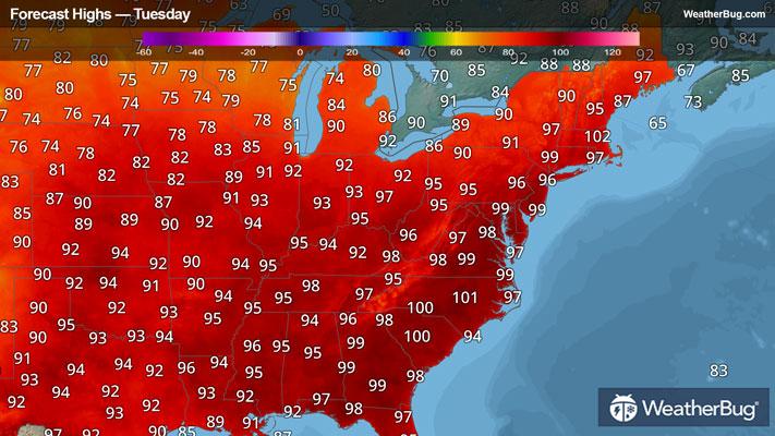 Tuesday's Forecast High Temperatures