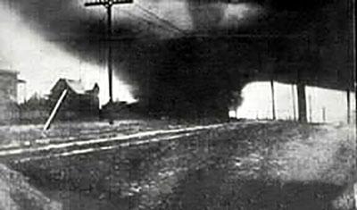 The 1913 Omaha Tornado which devastated much of the downtown core of the city as well as suburban Council Bluffs, Iowa. (Courtesy of Historic Omaha.com/Wikimedia Commons)