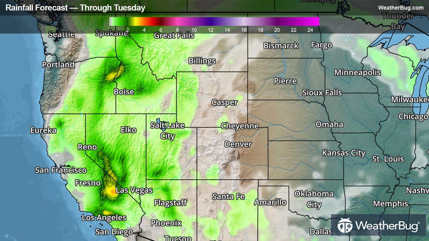 Rainfall forecast through Tuesday