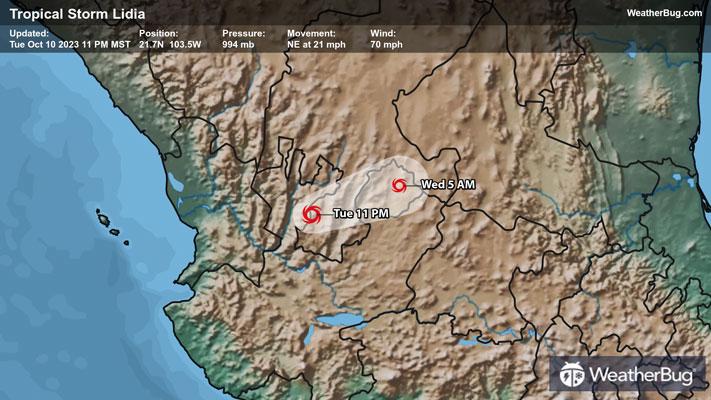 Tropical Storm Lidia Forecast Track