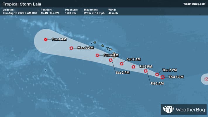 Tropical Storm Lala's Track Toward Hawaii
